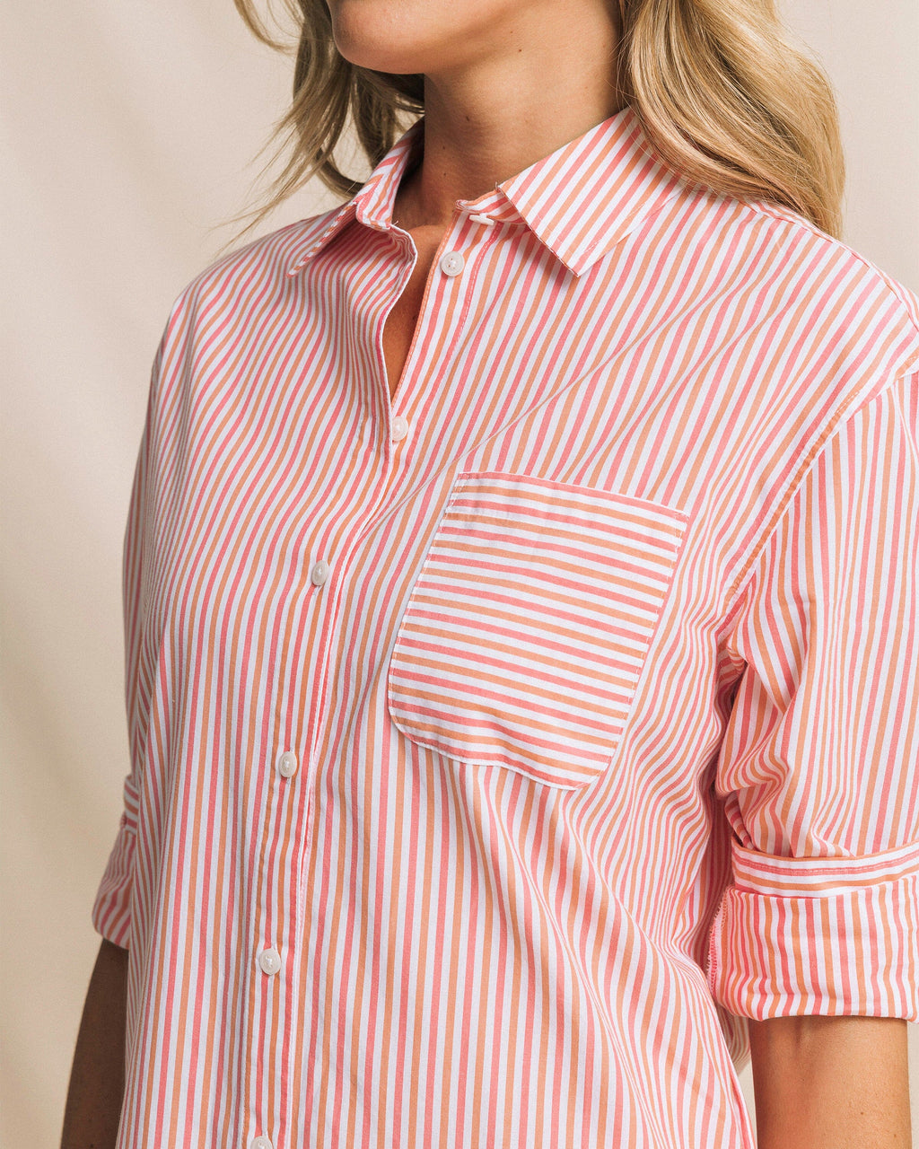 Cam Stripe Poplin Dress - Peaches N' Cream