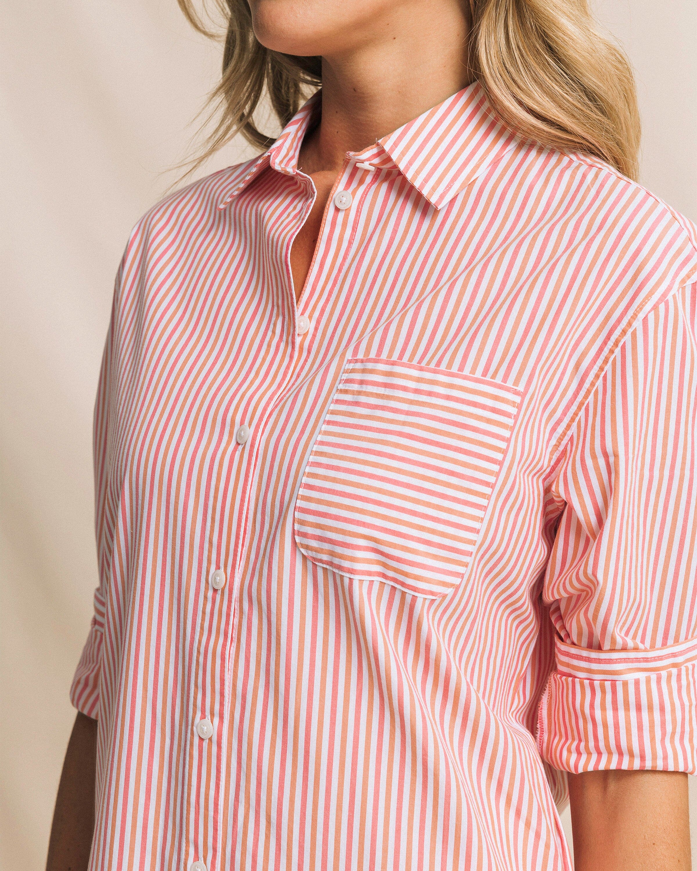 Cam Stripe Poplin Dress - Peaches N' Cream