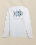 The back view of the Southern Tide Skipjack Fill Nautical Flag Long Sleeve Performance T-Shirt by Southern Tide - Classic White